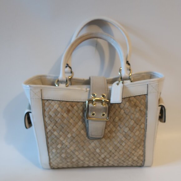 Coach A05K-4419 White Natural Limited Edition Straw Leather Satchel Handbag * - Picture 3 of 15